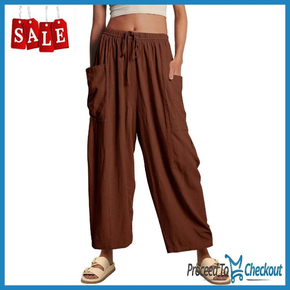 Linen Harem Pants Baggy Wide Leg Drawstring Casual Loose Fit